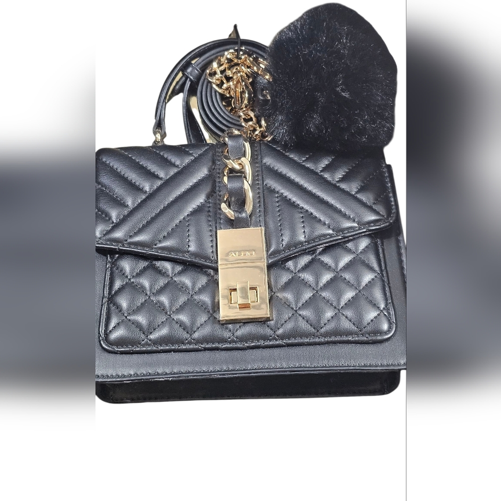 ALDO Jerilini Black Quilted Crossbody Bag with Gold Accents & Puff Charm - Picture 7 of 7